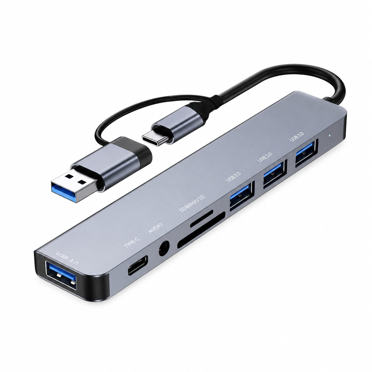 Hub USB C 8 en 1 Adaptador Multipuerto HDMI USB 3.0 SD TF Audio 3.5 mm